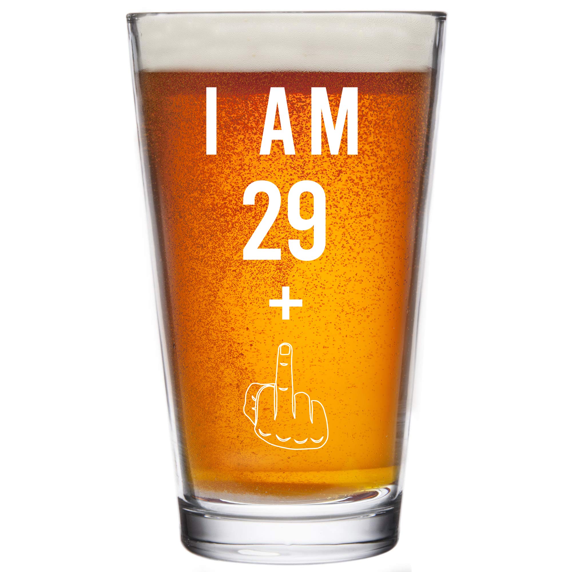 Gelid 29-1 middle finger pint glass with bold imprint, ideal for 30th birthday celebrations.