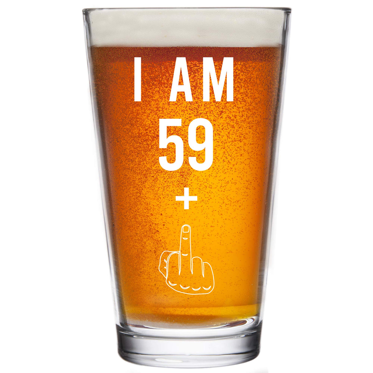 Gelid 59-1 middle finger pint glass for playful 60th birthday humor.