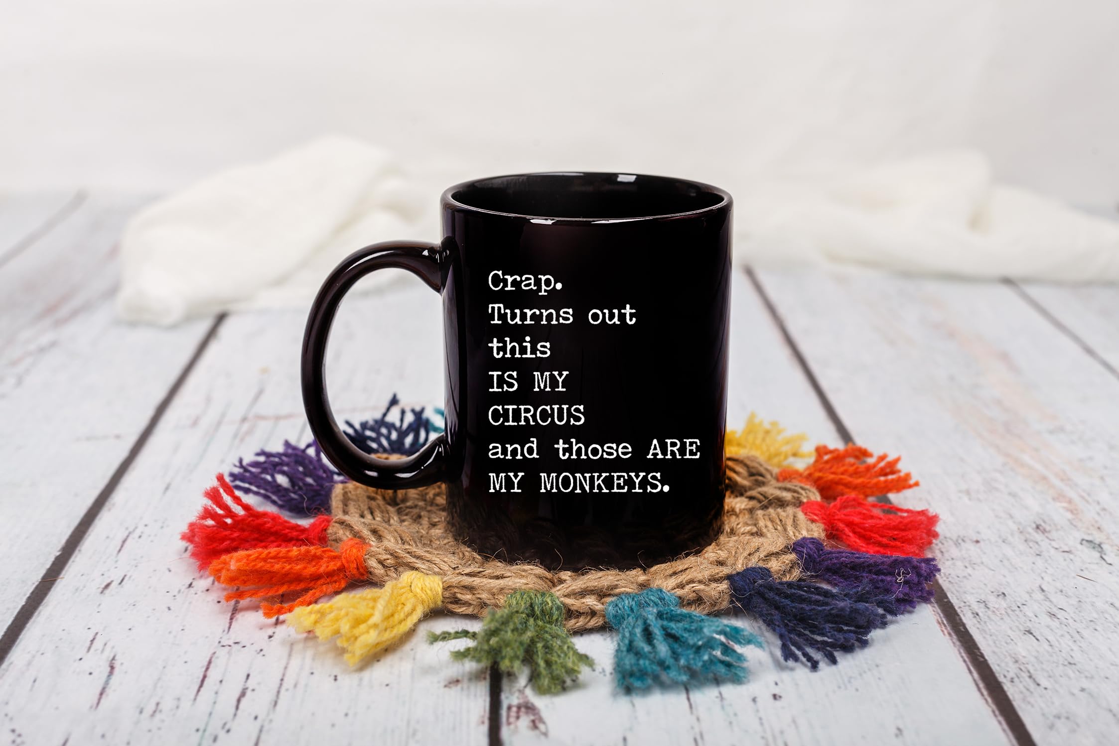 Gelid Circus Monkeys mug back view emphasizes two-sided print for ambidextrous use.