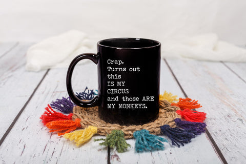 Gelid Circus Monkeys mug back view emphasizes two-sided print for ambidextrous use.