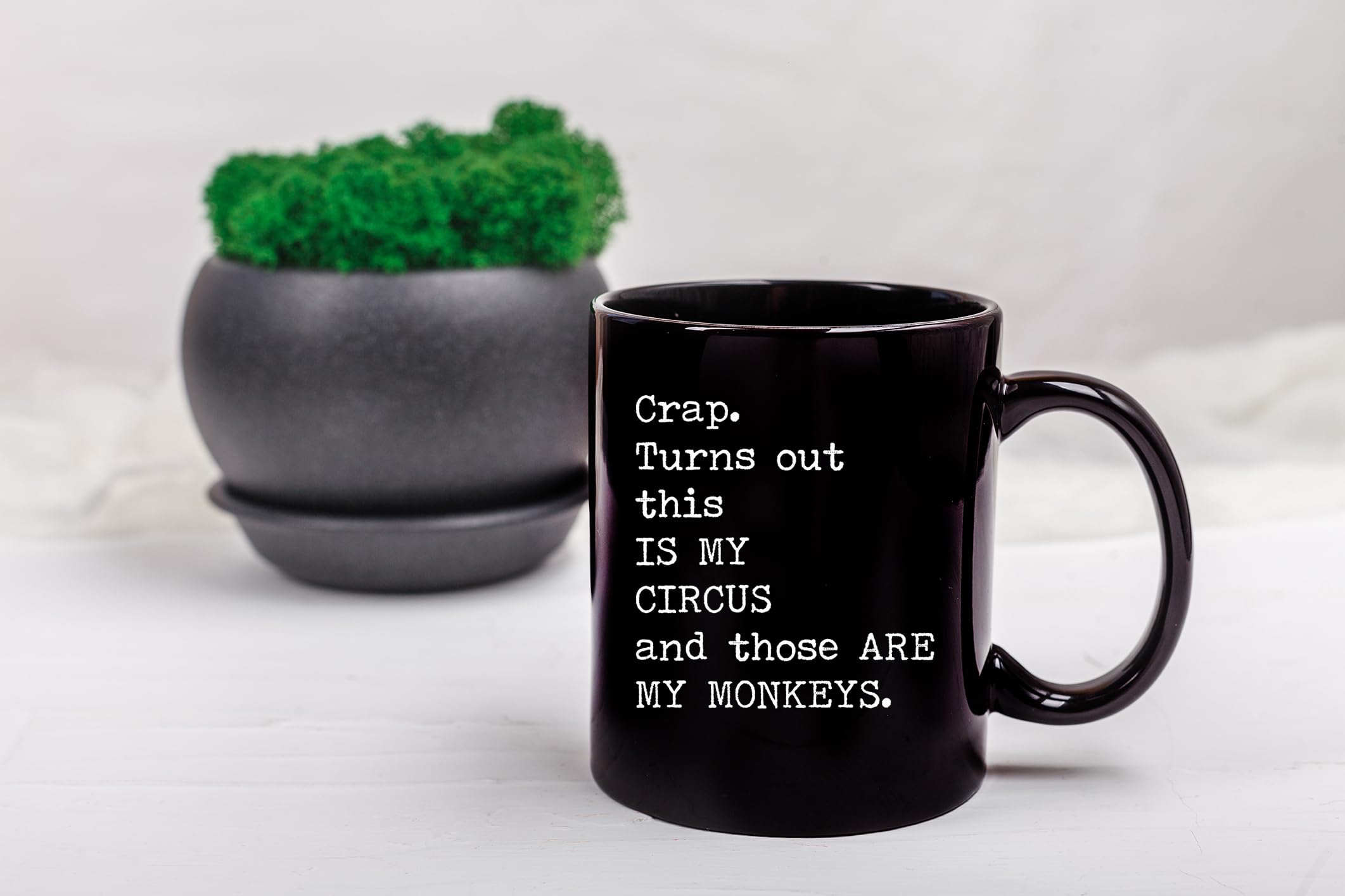 Gelid Circus Monkeys mug with coffee steam suggests warm moments.