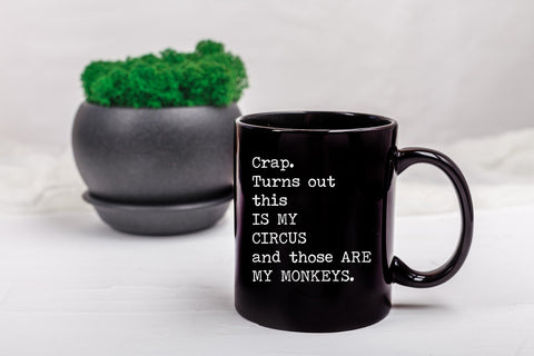 Gelid Circus Monkeys mug with coffee steam suggests warm moments.