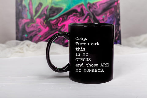 Gelid Circus Monkeys mug side view highlighting durable ceramic for daily use.
