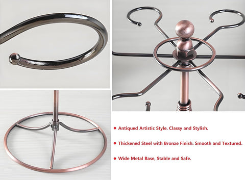 GeLive bronze wine glass holder stand close up shows antique plating