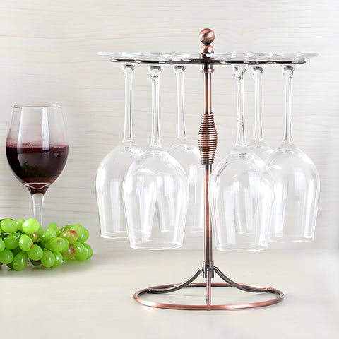 GeLive bronze wine glass holder stand front view with six hooks