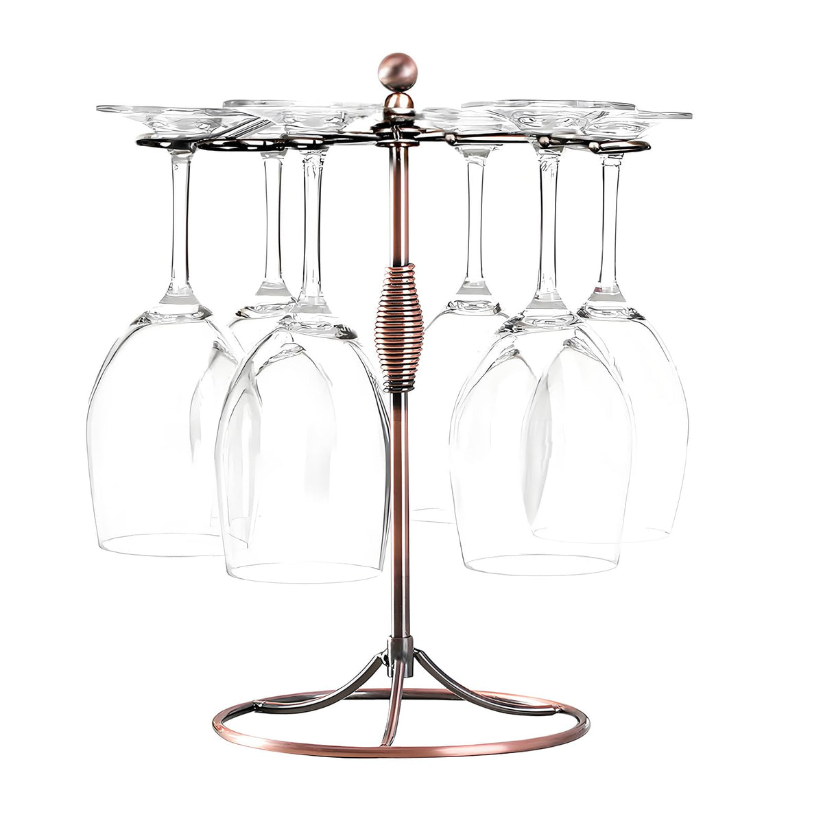 GeLive bronze wine glass holder stand top view showing six-glass organization