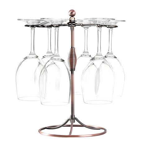 GeLive bronze wine glass holder stand top view showing six-glass organization