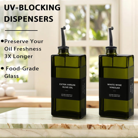 Gelury vinegar dispenser bottle in green for easy pouring and counter display