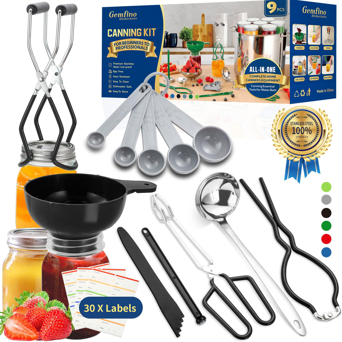 Gemfino canning supplies starter kit for beginners, all-in-one setup for home canning.