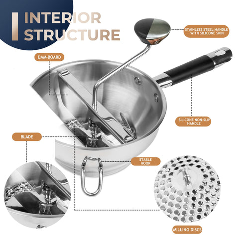 Gemfino food mill silicone handle provides non-slip comfort during grinding.