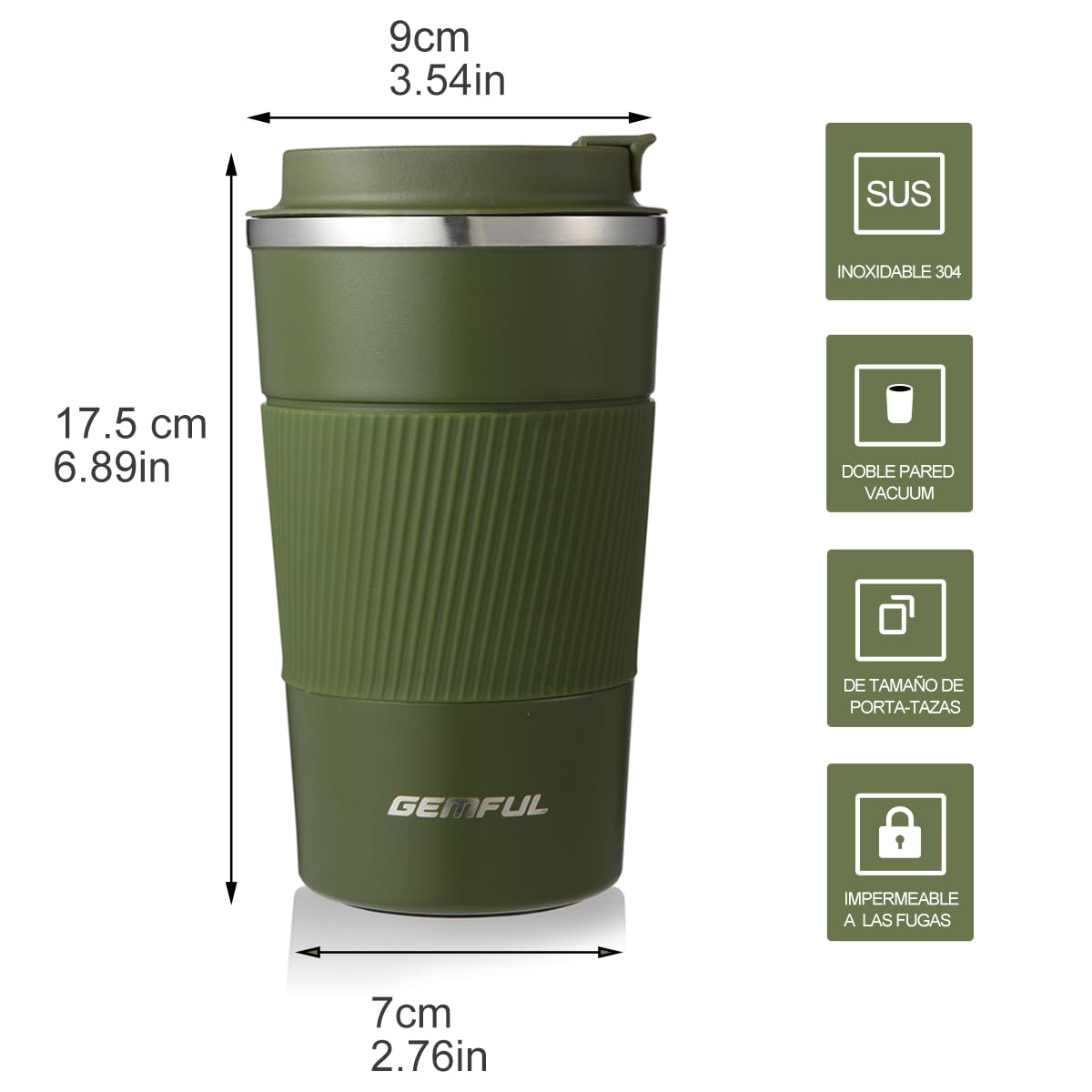 GEMFUL insulated stainless steel coffee tumbler with lid for hot or cold drinks