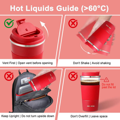 GEMFUL leak-proof coffee tumbler with red lid prevents spills on the go.