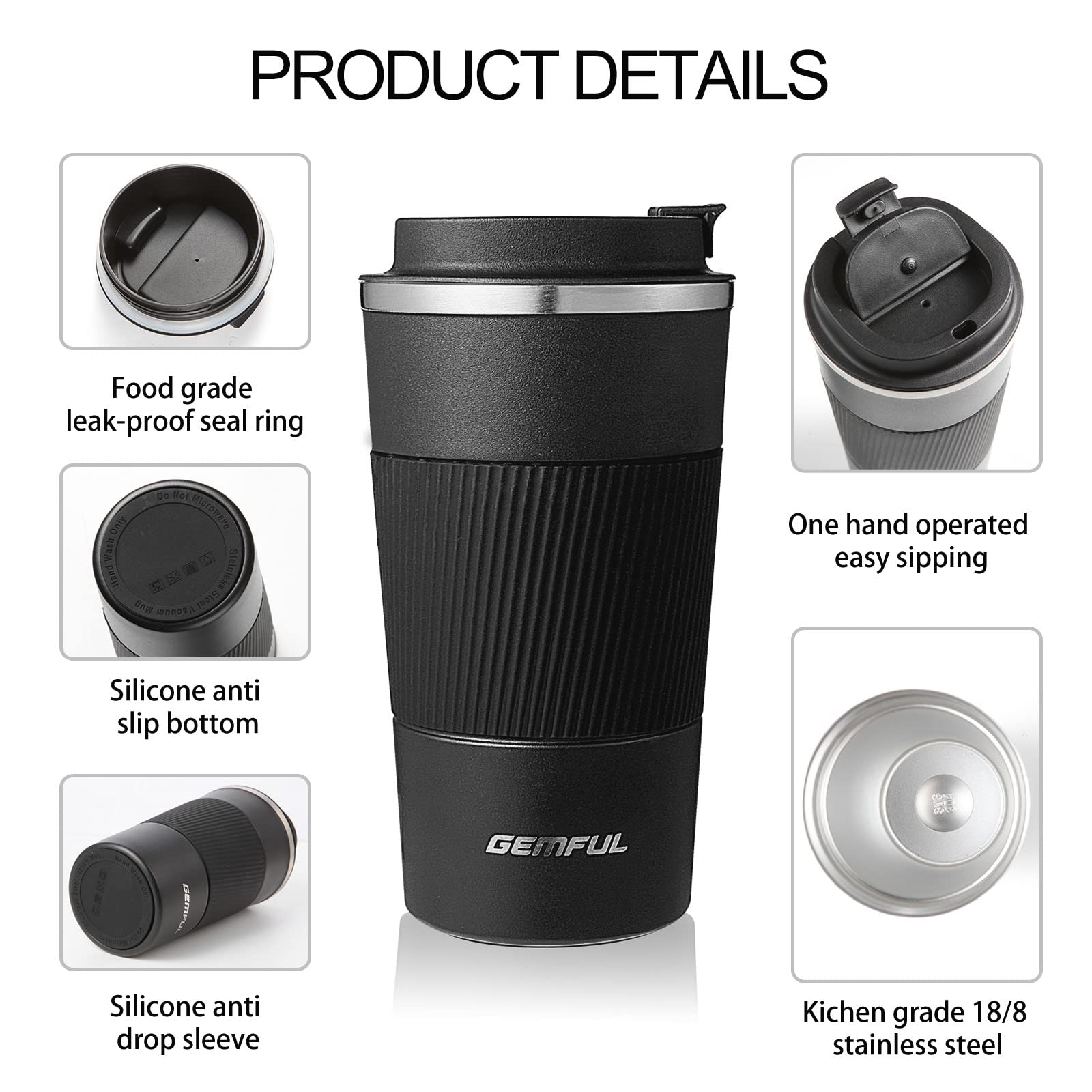 GEMFUL leak-proof screw-on lid prevents spills during travel
