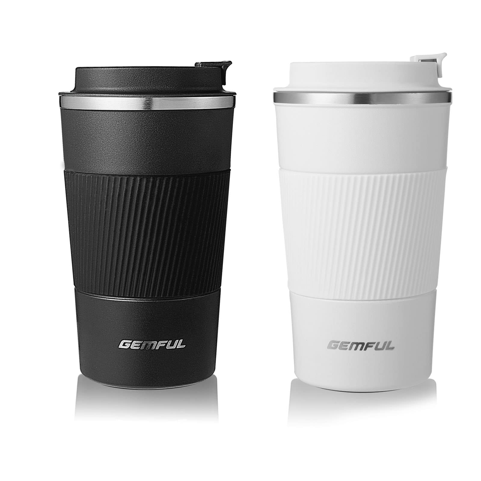 GEMFUL travel coffee mug 2-pack with lid for on-the-go coffee and tea