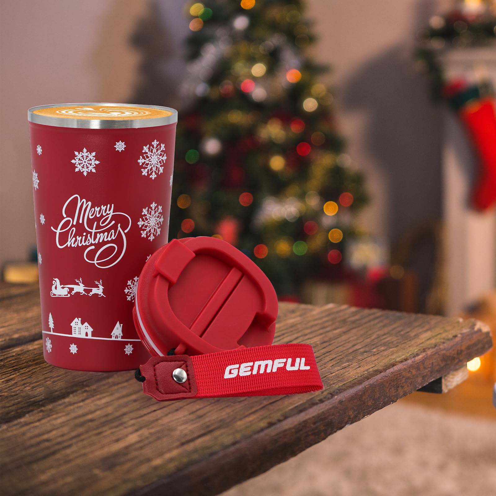 Gemful travel mug with lid silicone seal prevents leaks during travel.