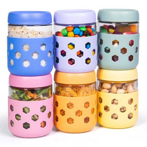 Gemice overnight oats jars with silicone sleeves for secure grip and spill-free meal prep