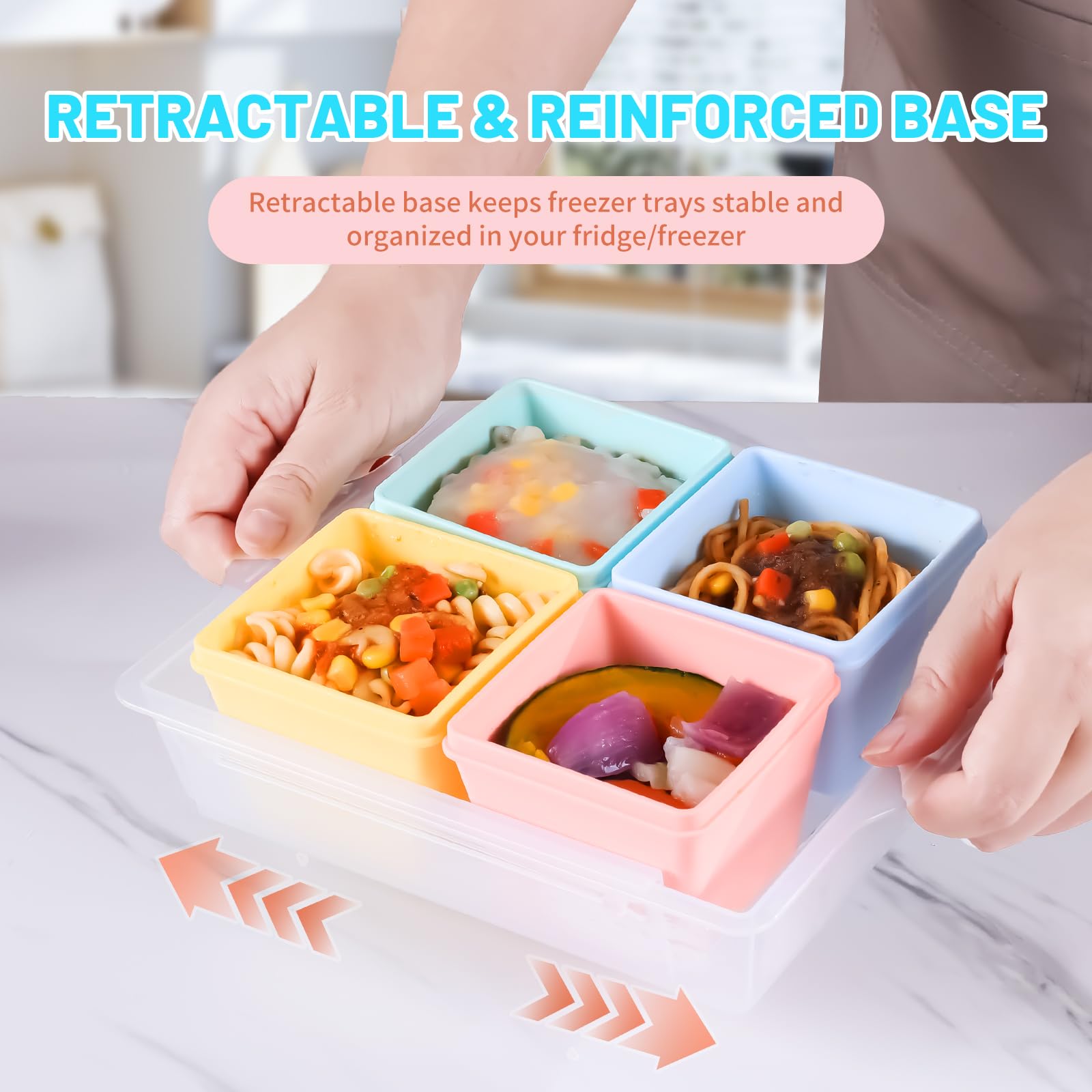 Gemice space-saving, stackable trays maximize fridge and freezer space.