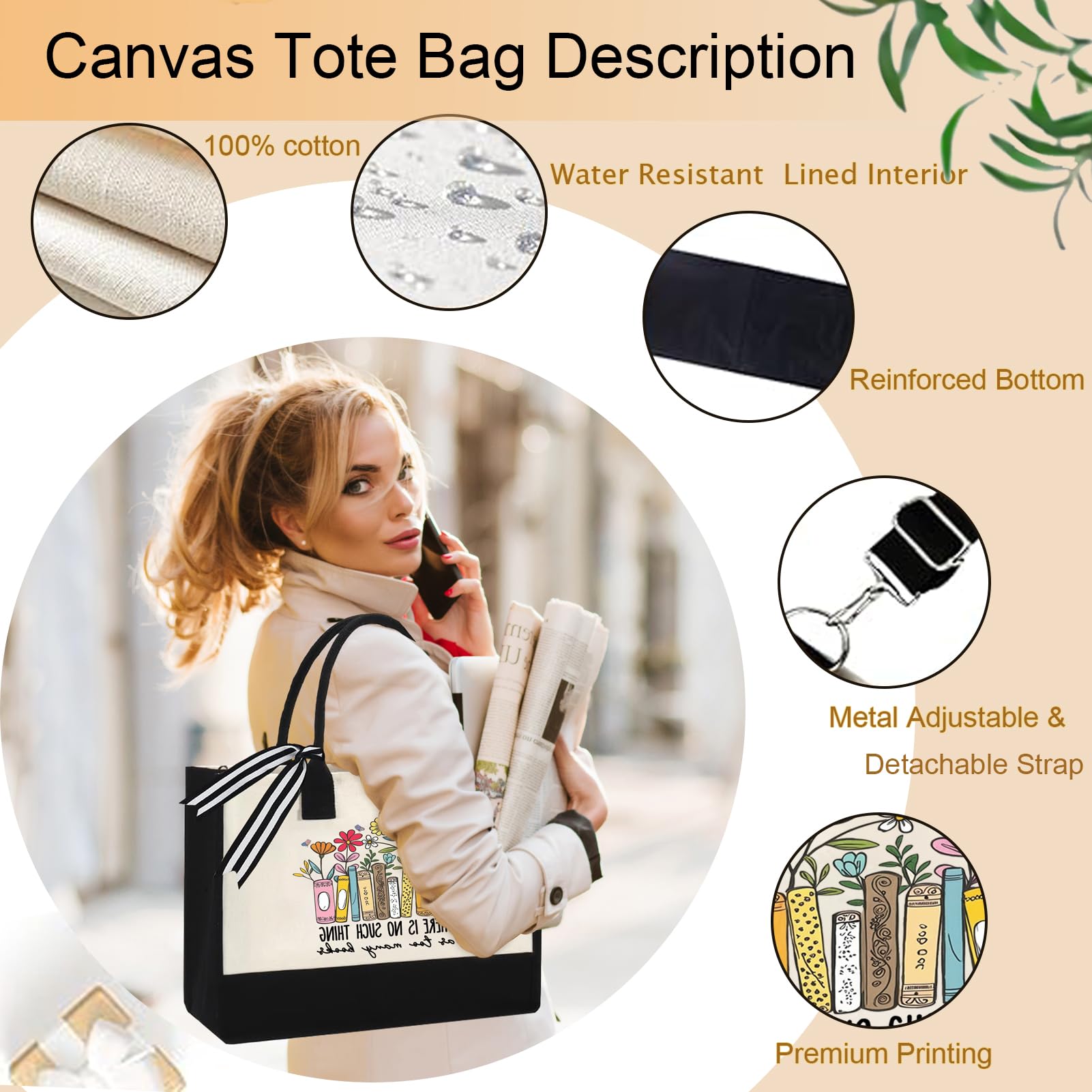 Lifestyle shot of GemsLives tote bag with books and accessories.