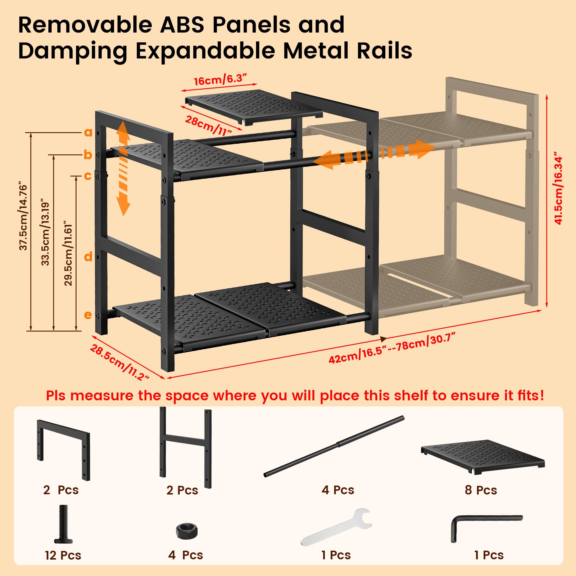 GEMWON under-sink organizer adjustable height enables custom shelf positioning.