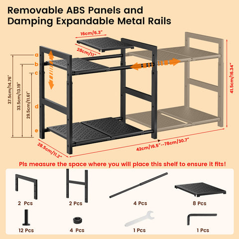 GEMWON under-sink organizer adjustable height enables custom shelf positioning.