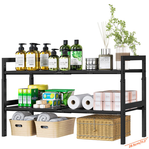 GEMWON under-sink organizer extended length fits wider cabinets for versatile storage.