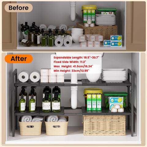GEMWON under-sink organizer heavy-duty metal frame supports bulky items.