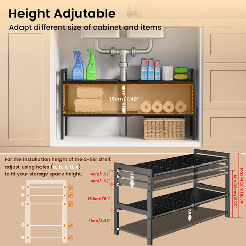 GEMWON under-sink organizer removable ABS panels simplify cleaning around pipes.