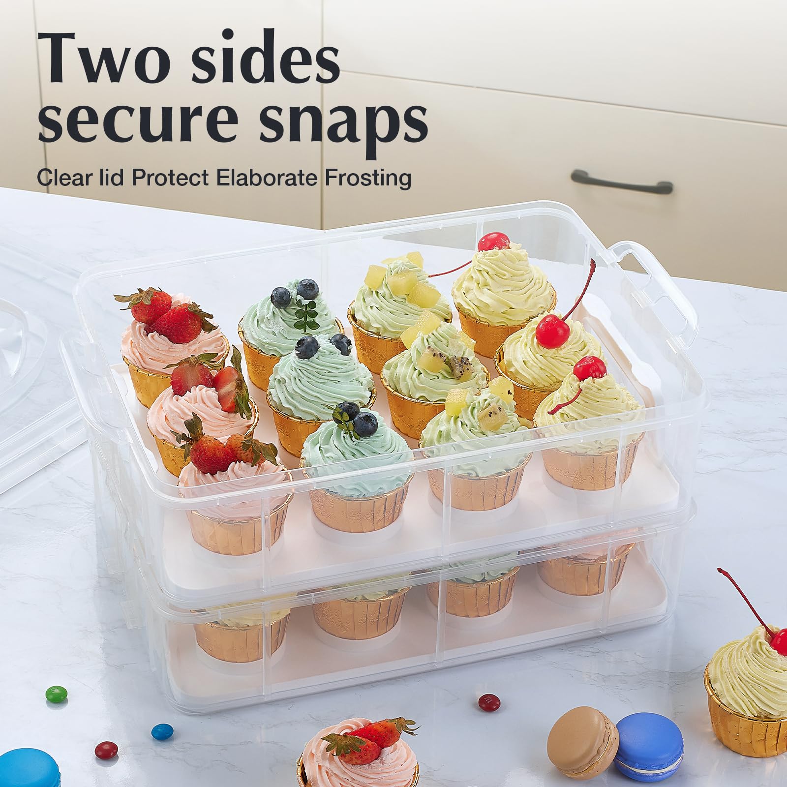 Open-lid view shows space for transporting batches of cupcakes.
