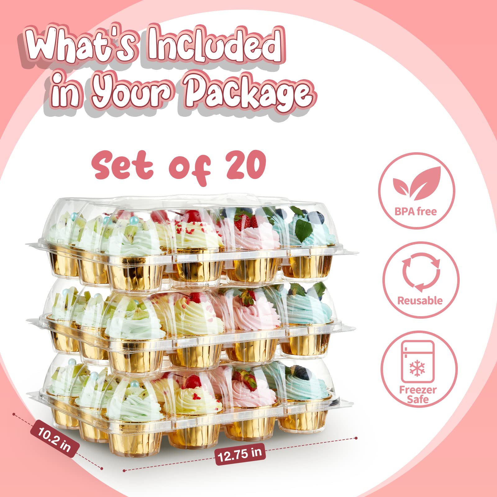 Gencywe food-grade PET plastic; safe, durable containers for cupcakes and muffins.