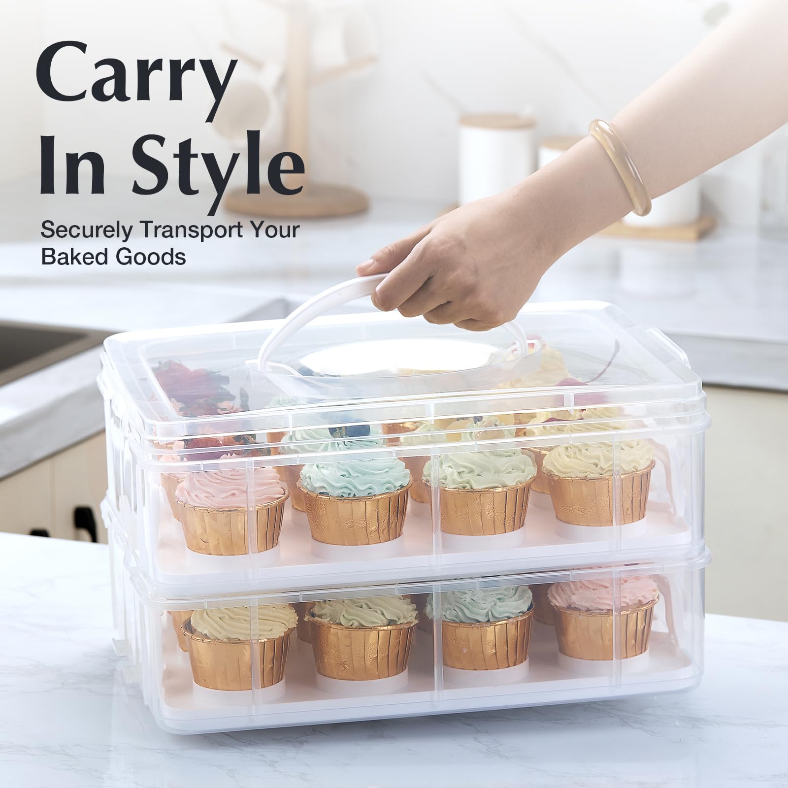 Gencywe BPA-free plastic cake container keeps treats safe for storage.