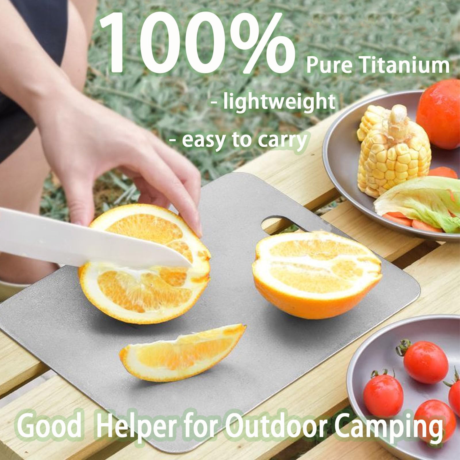 Generic 100% pure titanium cutting board L size offers extra room for vegetables.