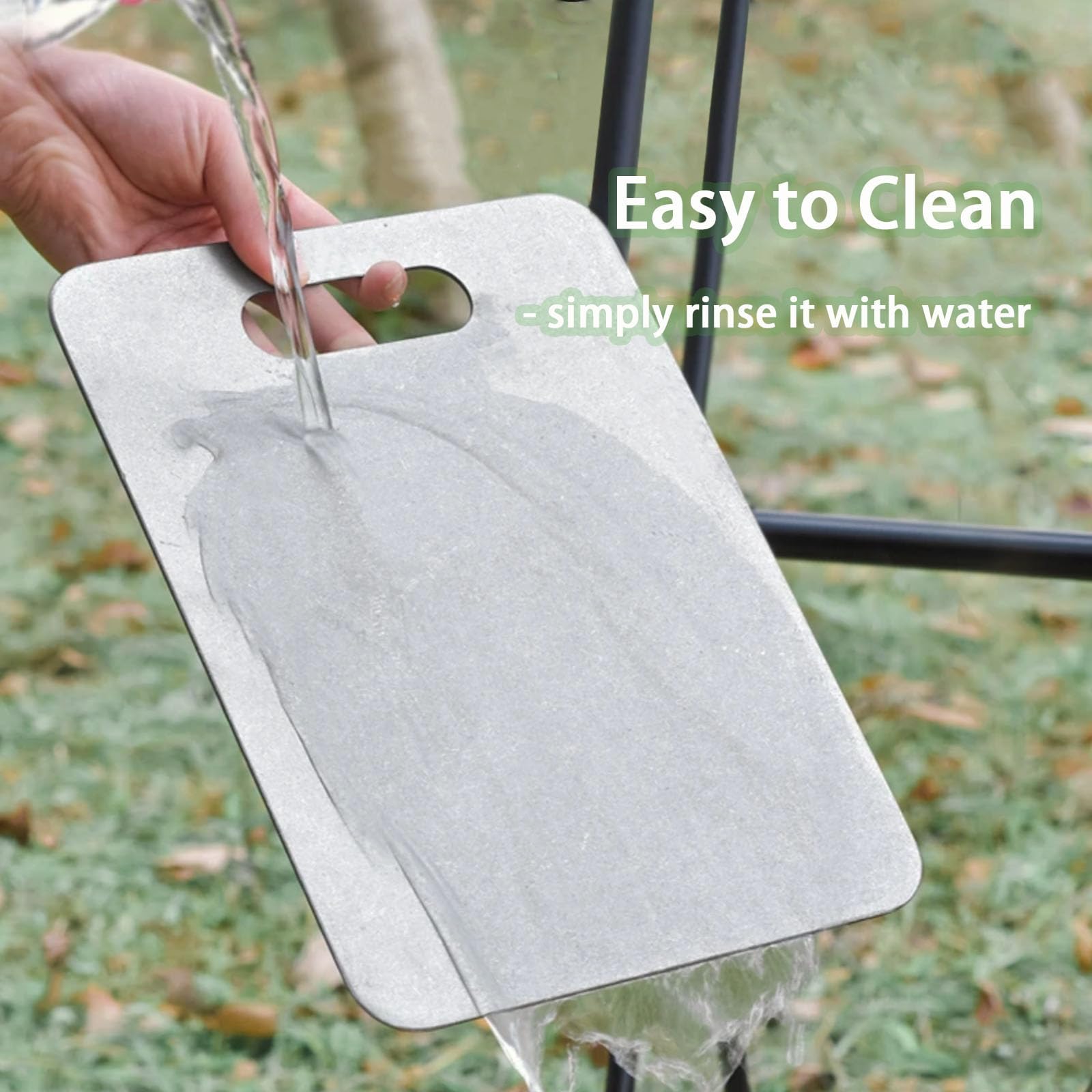 Generic 100% pure titanium cutting board XL size provides a large workspace for meals.
