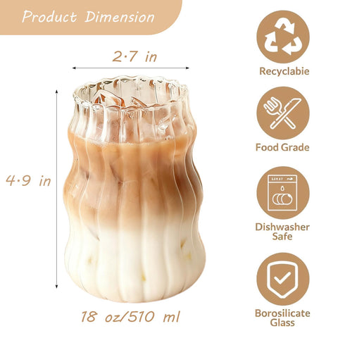 Generic 18-ounce glass cup ideal for coffee, tea, or iced drinks.