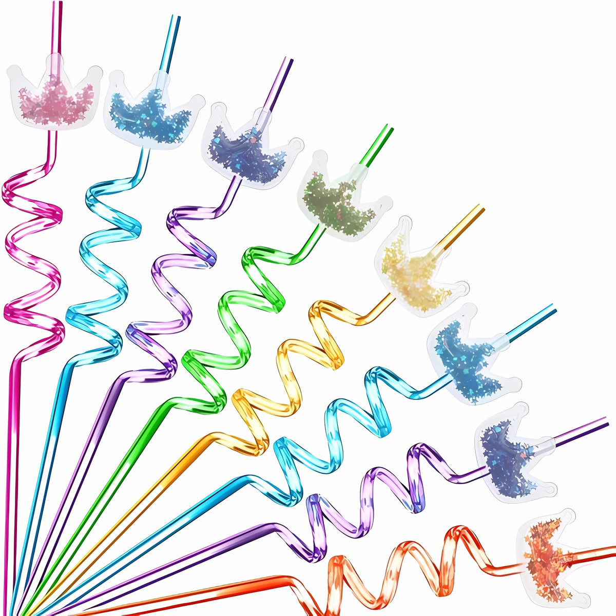 Generic 24 glitter princess crowns straws enhance party drinks with festive sparkle.