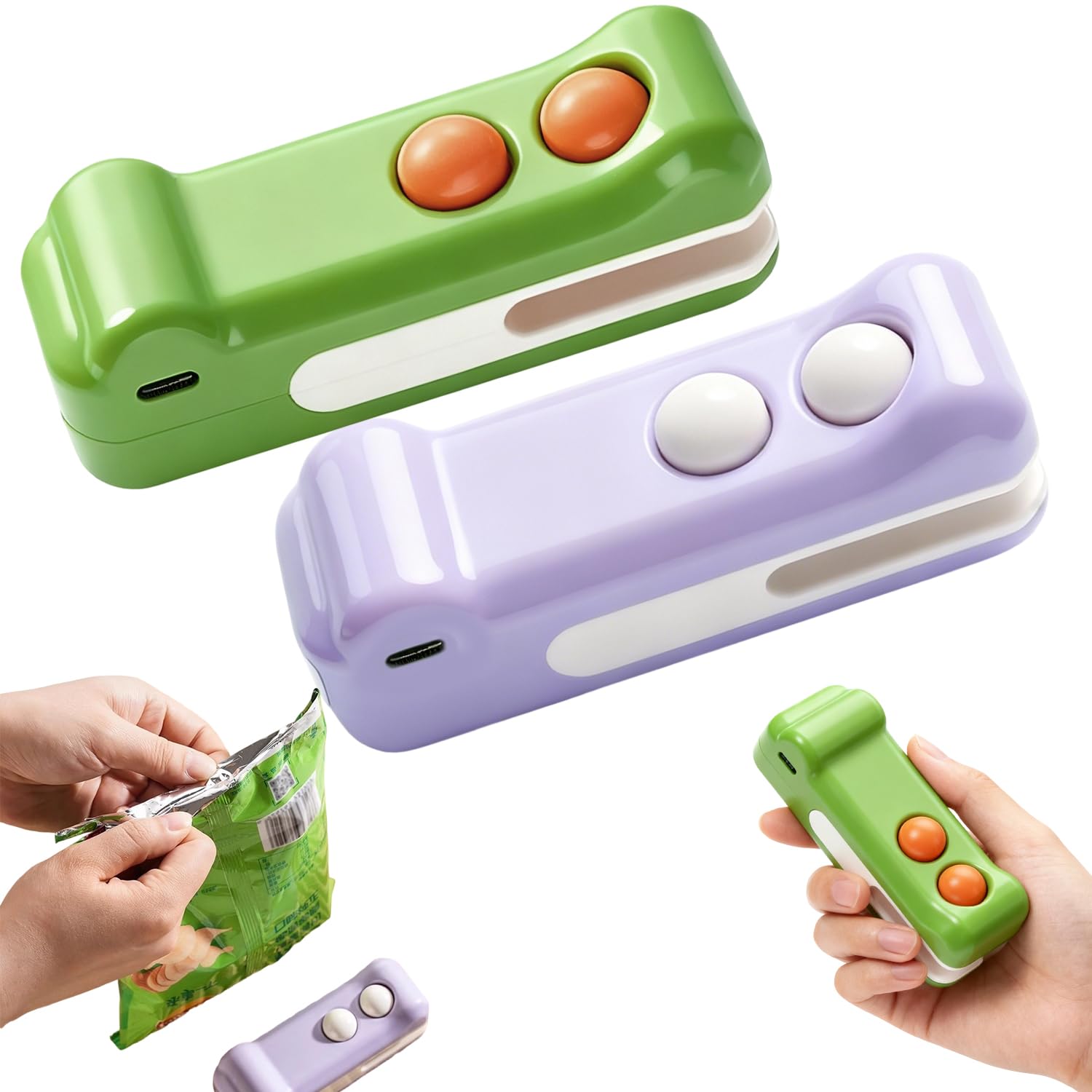 Generic 2in1 mini bag sealer crocodile-green design with magnetic storage for easy access