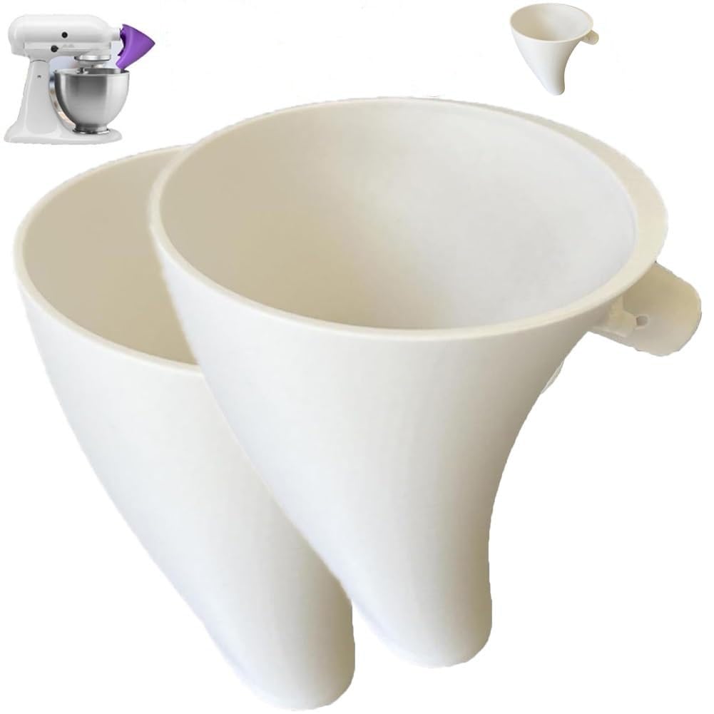 Generic 2pc flour funnel for KitchenAid KSM150 pours smoothly to prevent spills