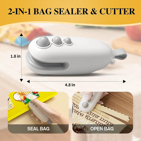 Compact 12.2 cm sealer fits camping and picnics for snacks.