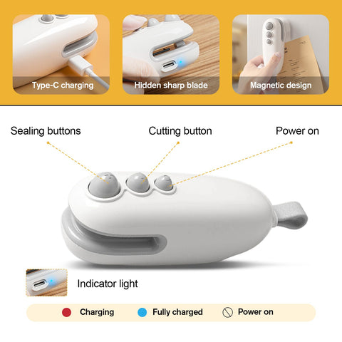 Generic 2Pcs mini bag sealer charging via USB-C for easy, continuous use.