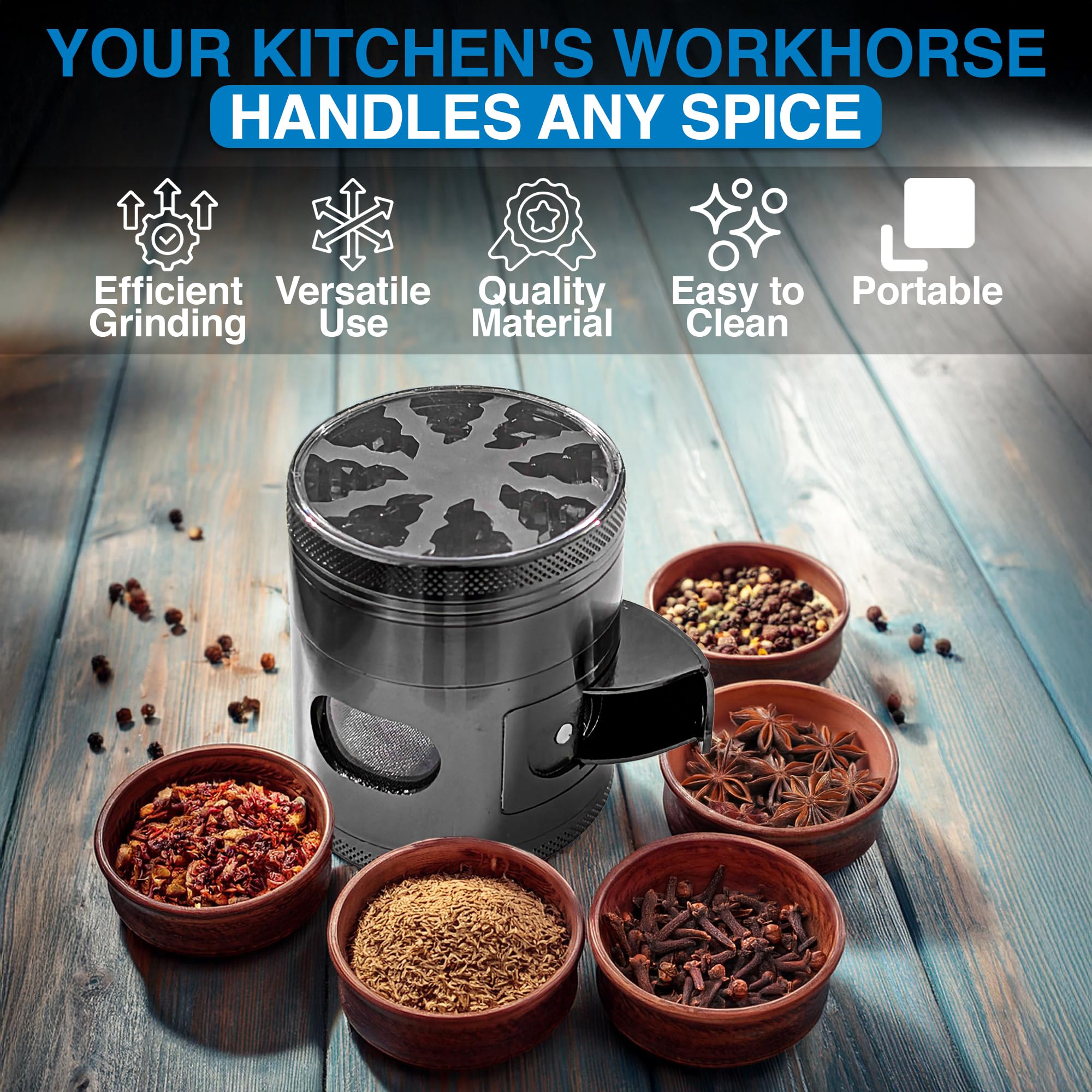 Generic 4-Piece Spice Grinder with diamond teeth delivers smooth, consistent grinding