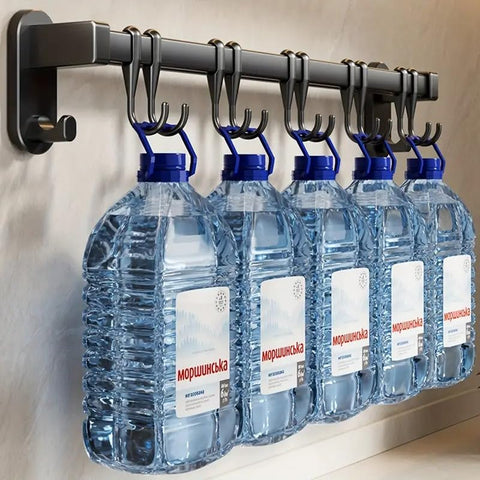 Generic AmoiChic rack with eight hooks supports cookware and tools.