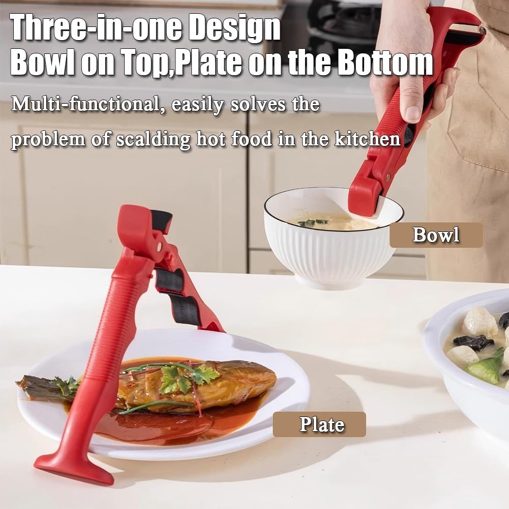Generic anti-scald bowl holder demonstrates non-slip grip for steaming bowls.