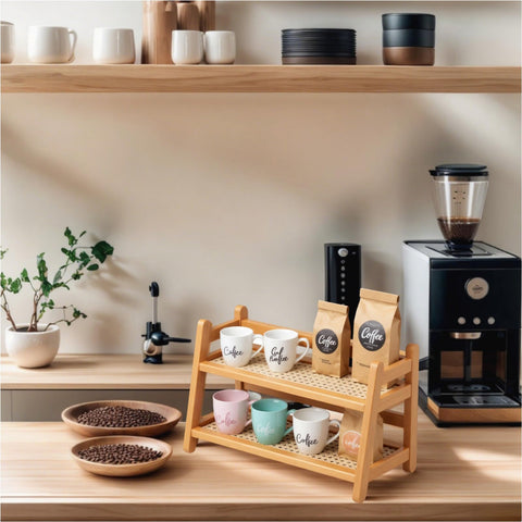 Generic Bamboo coffee cup holder side view highlights durable material and style.
