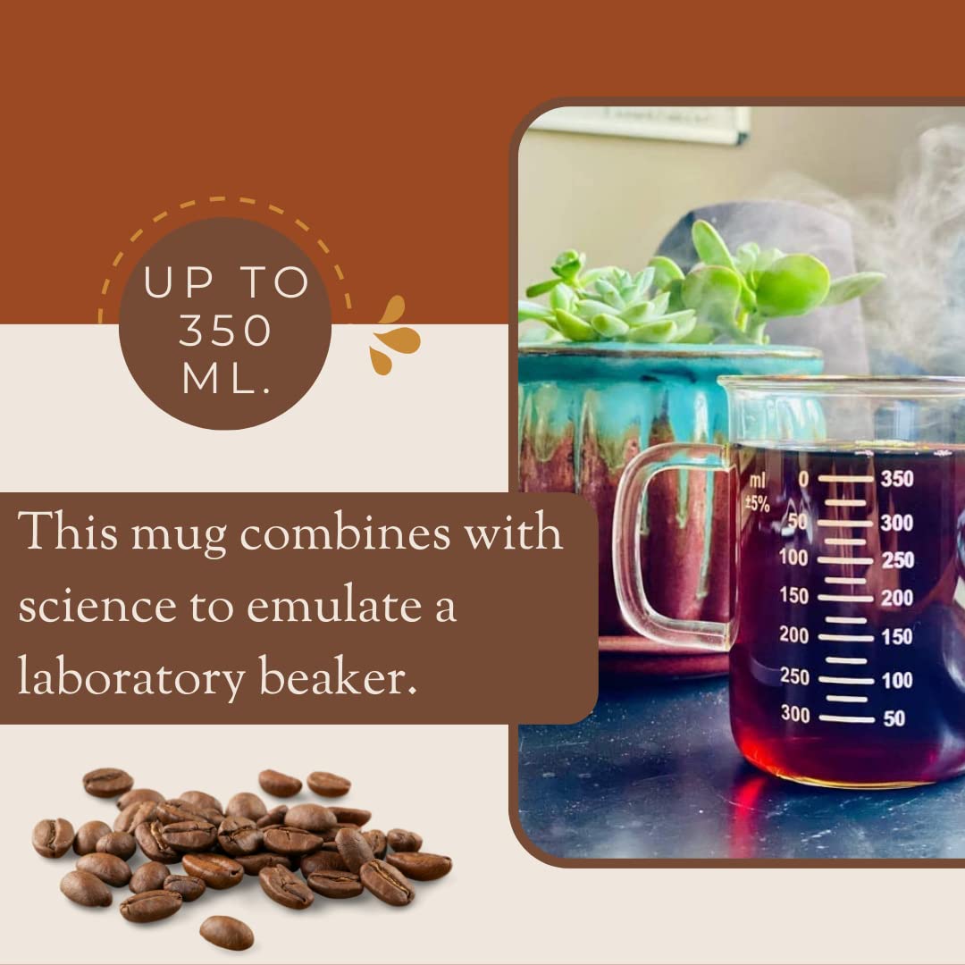 Beaker mug side markings help monitor portions during brewing or recipes