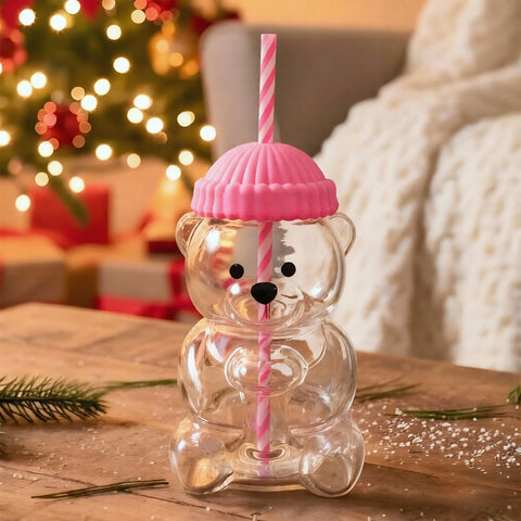 Generic Bear Cup 20oz with straw and lid for on-the-go sipping.