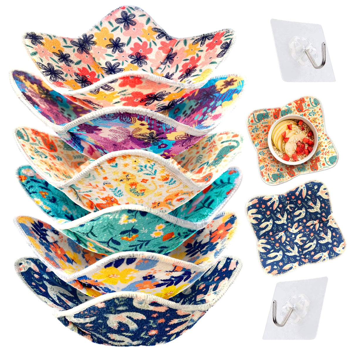 Generic floral design bowl cozy in a 6-pack collection keeps bowls organized and stylish.