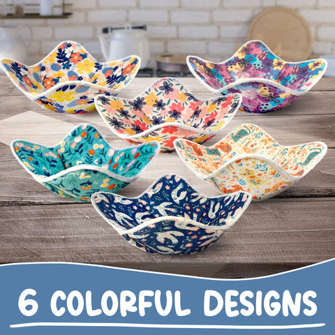 Generic bowl cozy slip-on design enables quick coverage for warm bowls.