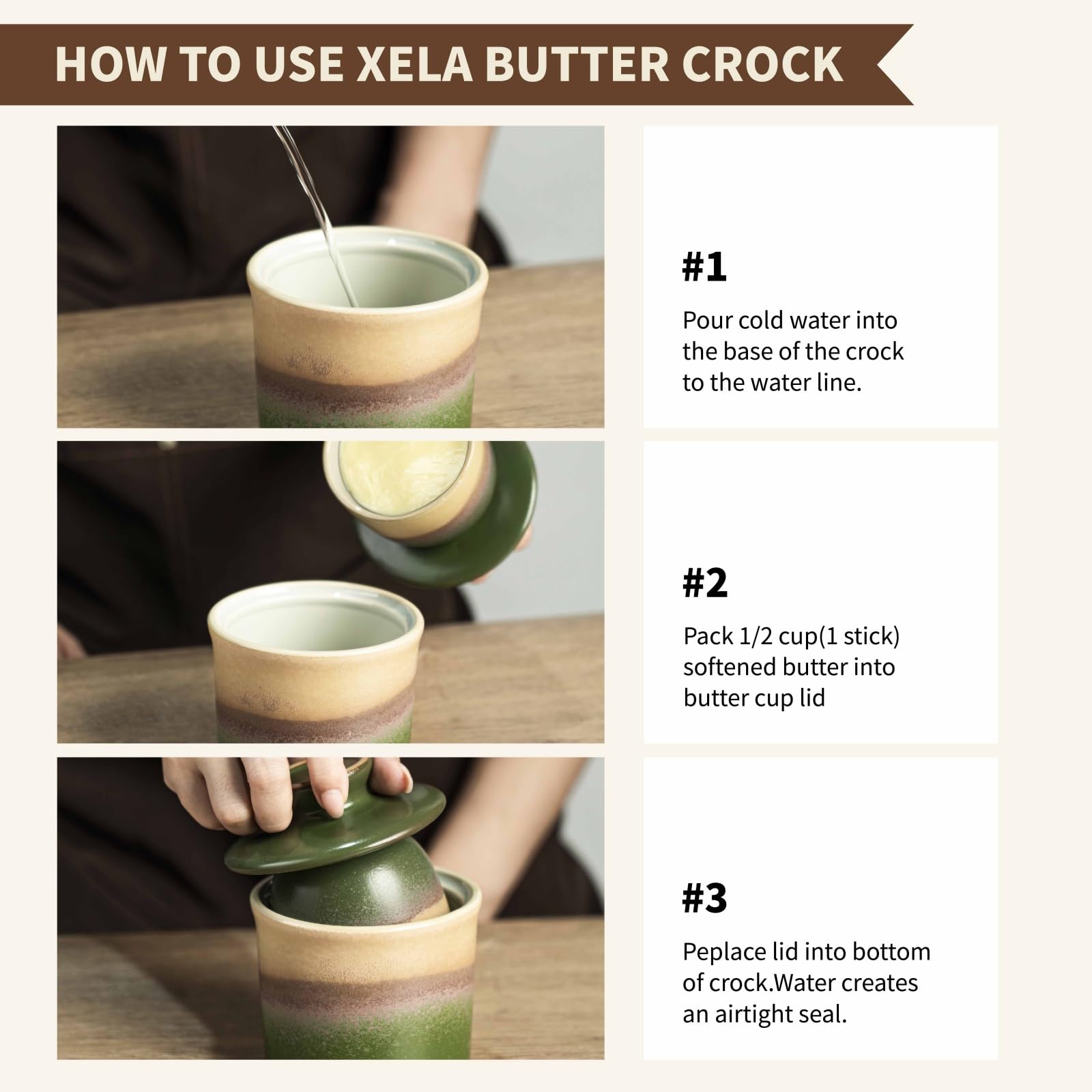 Generic butter crock ceramic is dishwasher-safe for easy cleanup.