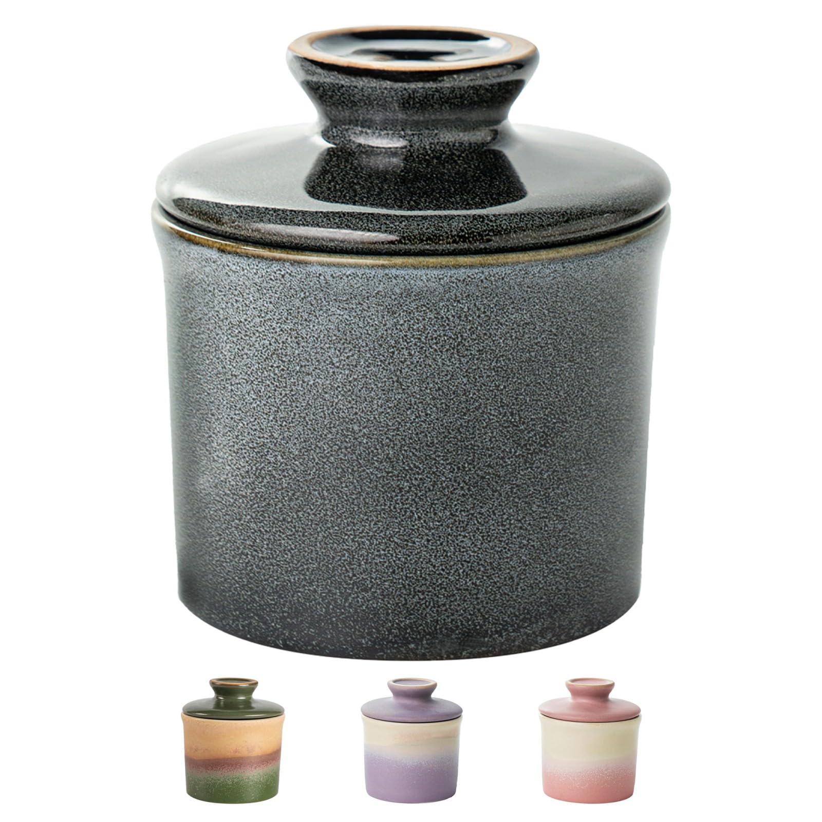 Generic butter crock with lid on countertop keeps butter fresh and accessible