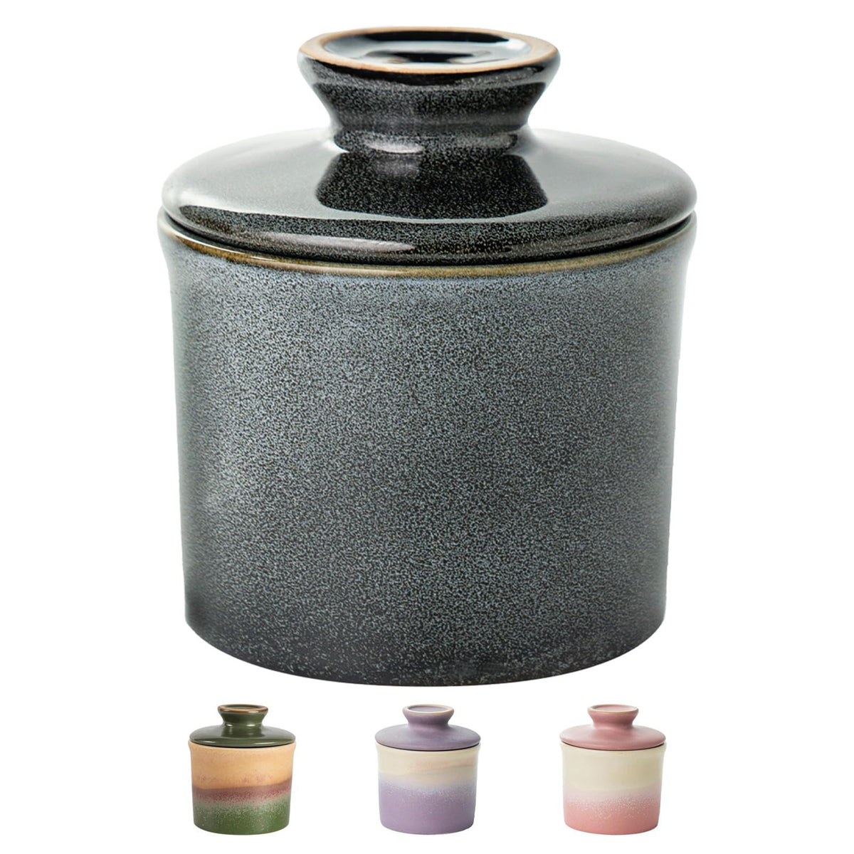Generic butter crock with lid on countertop keeps butter fresh and accessible