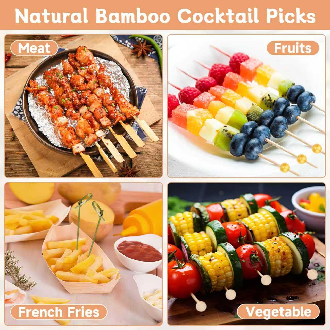 Generic bamboo picks ideal for wedding, birthdays, and holiday buffets